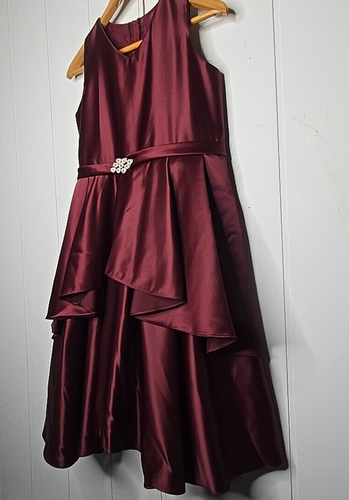 Good Girl Burgundy Girls Formal Party Dress Sz 16 Embellished Side Ruffles Vneck - Picture 2 of 14