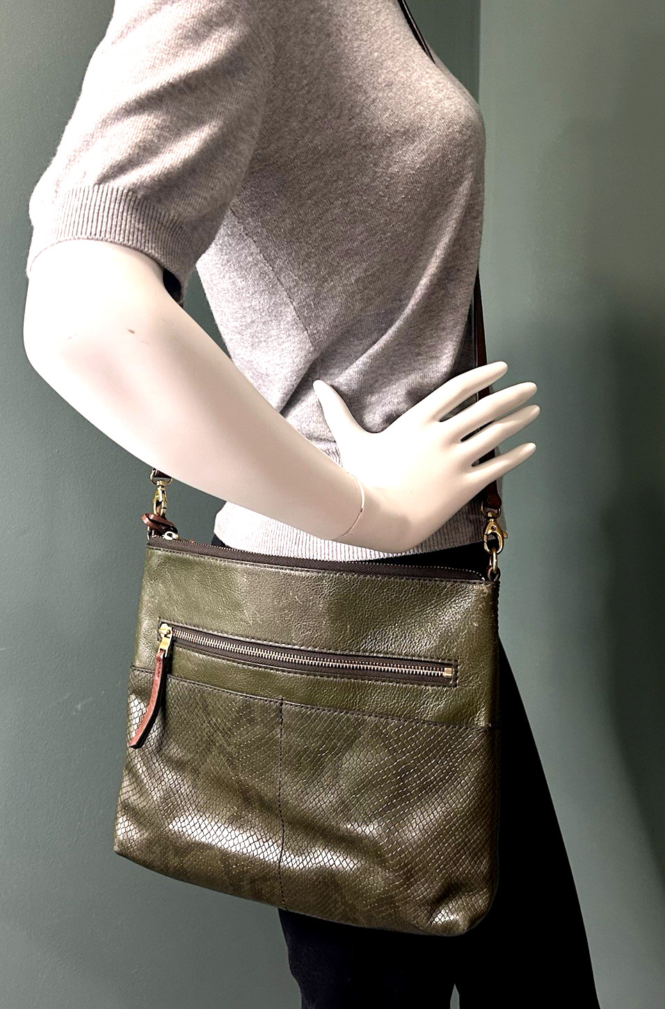FOSSIL Green Python Wiley Fiona Leather Crossbody - image 9