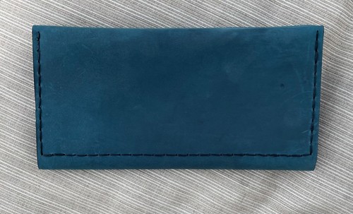 Handmade Blue Full Grain Oiled Leather Hand Stitched Clutch Wallet Austin Tx - Picture 10 of 12