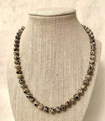 Dalmatian Jasper Bead Sterling Silver 925 Toggle Clasp Necklace 18.5” 1.5oz - Picture 6 of 12
