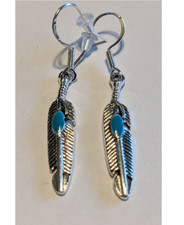 FEATHER EARRINGS WITH BLUE DETAIL, STERLING SILVER Hooks NEW 1 PAIR