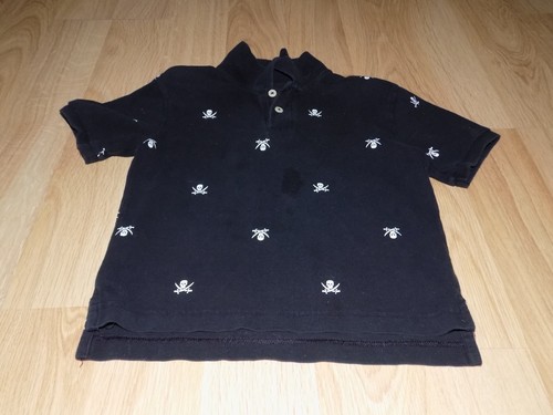 Boys Size XS 4-5 Cherokee Black White Pirate Skull Swords Polo Shirt Top GUC S/S - Picture 6 of 6
