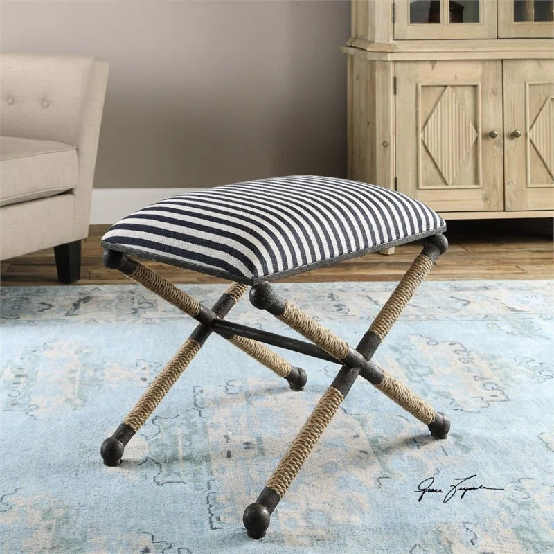 Uttermost Braddock Metal Fabric and Wood Small Bench in Blue and