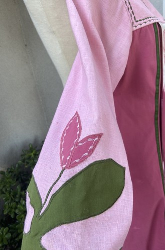 Vintage Boho kaftan long dress custom made floral pinks green XS - Picture 8 of 12