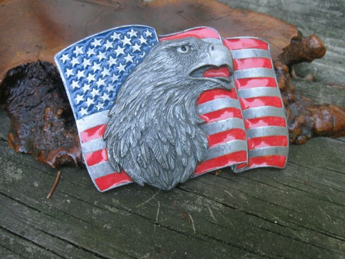 Vintage neu Siskiyou Adler über Flagge Gürtelschnalle Western-Design mehrfarbig Emaille - Bild 2 von 7