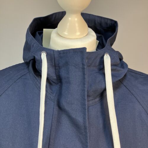 Sweaty Betty Linen Blend Zip Hooded Shacket Sz S Boxy Jacket Navy White Pockets - Picture 8 of 24