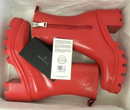 Moncler Loftgrip Women's Waterproof Rubber Rain Boots Red Size 37 / US 7 - Picture 2 of 3