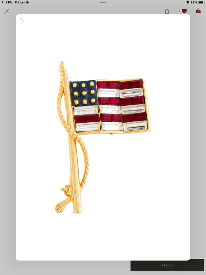 Kenneth Jay Lane KJL брошь заколка подвеска американский флаг красный белый синий кристалл - Изображение 3 из 4