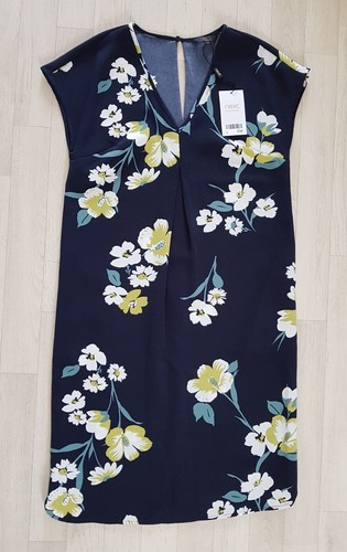 FLORAL DRESS size 6 - 8 navy blue NEXT TAILORING flowers GREEN holiday V NECK - Picture 12 of 12