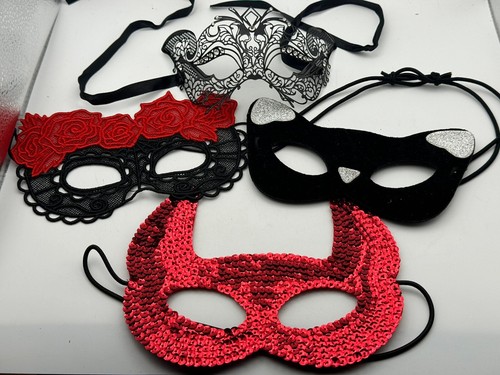 3D Venetian Masquerade Masks Cosplay Set Of 4 Metal Diamonds And Lace - Picture 1 of 6