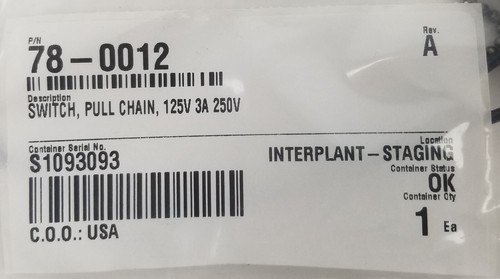 JIE XIN JX42B Pull Chain Switch P/N:78-0012 125V 3A 250V Universal NEW - Picture 3 of 5