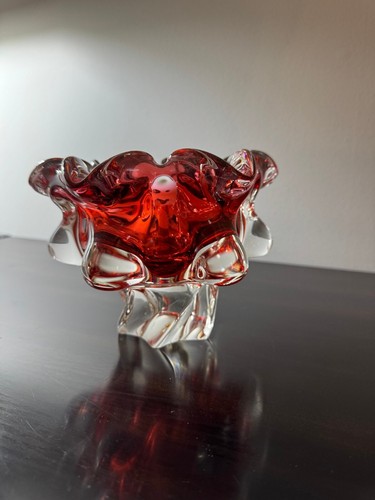 Vintage Murano Italian ca.1950 Hand Blown Ruby Red Glass Bowl