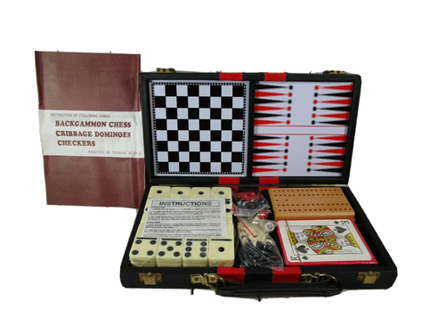 Dominoes 6-in-1 Game Set Chess Checkers Cribbage Backgammon Cribbage Cards