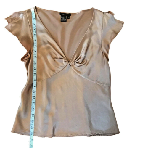 BCBG Max Azria Damenbluse Seide Twist Front Oberteil Flatterärmel champagnerfarben 10 - Bild 4 von 7