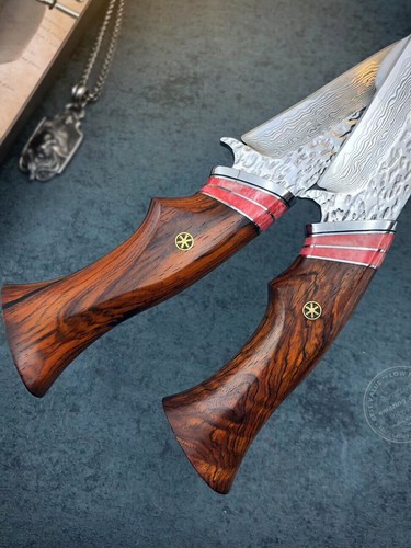 COLTELLO DA CACCIA DAMASCO DA COLLEZIONE FATTO A MANO VG10 CAMPEGGIO LAMA FISSA SOPRAVVIVENZA - Foto 17 di 20