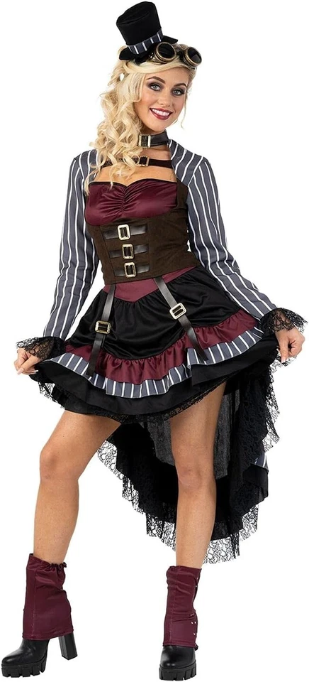 Disfraz Steampunk De Lujo para Mujer + Sombrero Damas Victoriano Gótico Corsé Vestido S-XL Foto 3 de 4