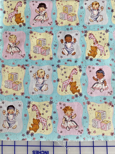 Vintage Michael Miller Fabric Baby Blocks C 2224 Pink Blue 22 x 43 in. Nursery - Picture 1 of 10