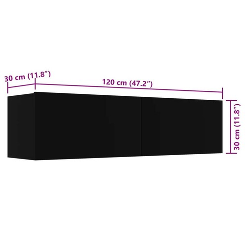 Black TV Stand Wall Mounted 2-Doors Cabinet Entertainment Center Unit Furniture - Picture 8 of 10