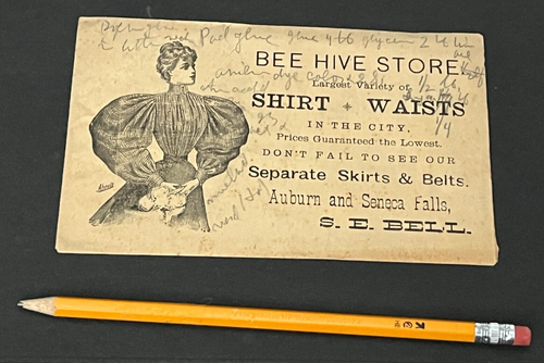 AUBURN/SENECA FALLS NY WERBEUMSCHLAG UM 1800! VICTORIAN FASHION DAMEN KLEIDUNGSGLOCKE