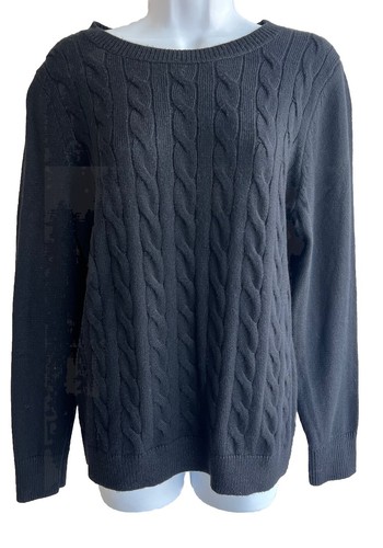 Talbots Cable Knit Crew Neck Classic Pullover Long Sleeve Sweater Black Large - Picture 7 of 8
