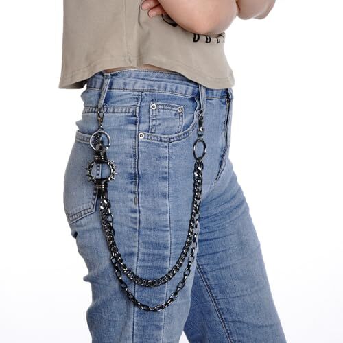 Pantalones Punk Cadenas para Pantalones Hip Hop Cinturón Cadenas Jeans Cadena con Negro - Imagen 6 de 7