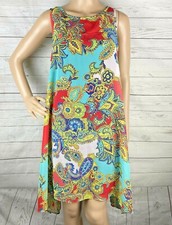 Robbie Bee Dress Size 6 Colorful Bohemian Style Floral Sleeveless Sheer Overlay 