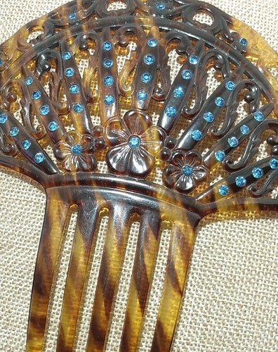 Art Deco Haarkamm 6x5,75" Faux Schildpatt Spanischer Stil Schnörkel Design Haar - Bild 6 von 6