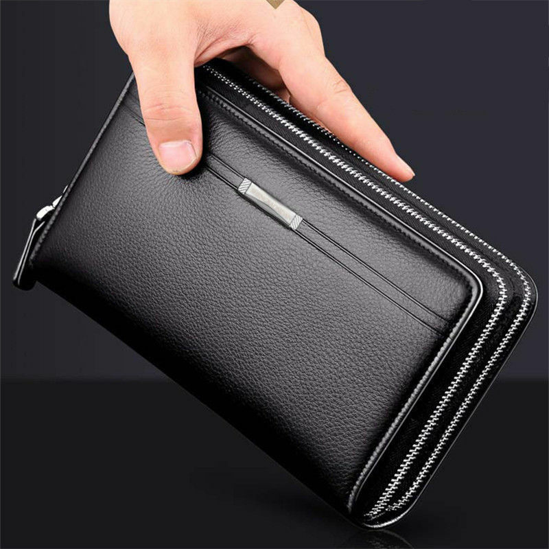 Mens Business Leather Zip Long Wallet ID Credit Card Holder Purse
