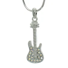 Guitar Rock Music Pendant Made With Swarovski Crystal AB Necklace 18" Chain 