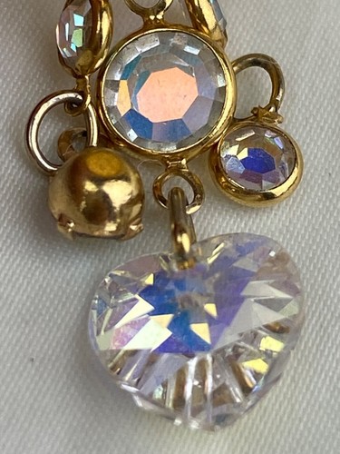 Vintage KIRKS FOLLY Gold Tone Cherub Cupid Pin Brooch Crystal AB Heart Dangles - Picture 3 of 8