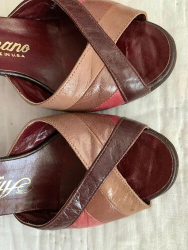 EUC VTG Burgundy Leather AMANO open-toe slingback pumps shoes Made In USA 6.5 - Picture 3 of 12