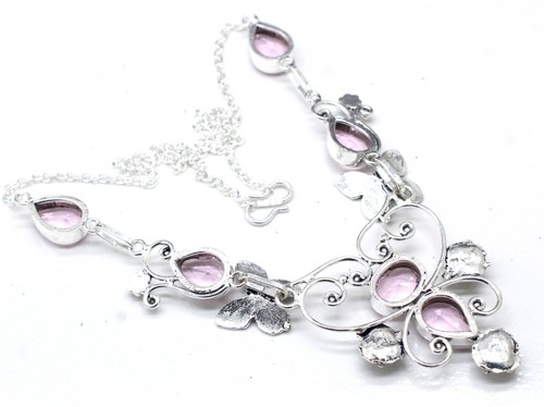 925 Sterling Silver Pink Topaz Gemstone Handmade Jewelry Necklace Size-17-18 - Picture 2 of 8