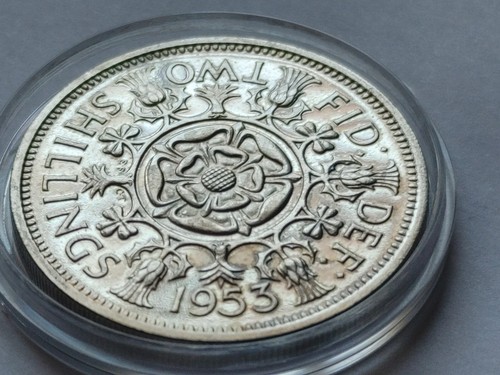 Rare Gem PROOF 1953 United Kingdom English Florin Elizabeth II w Holder w toning - Picture 17 of 24