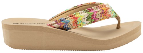 Damen-Sommersandalen Dunlop niedriger Keilabsatz Zehenpartie Urlaub Strand Flip Flops - Bild 12 von 37