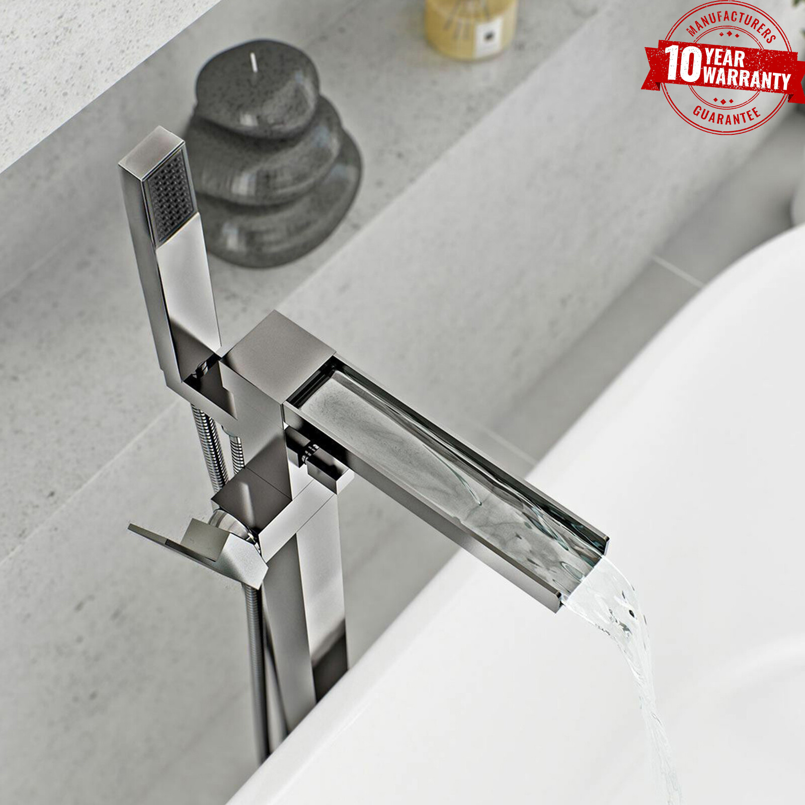 Freestanding Waterfall Floor Mounted Bath Shower Mixer Tap Square