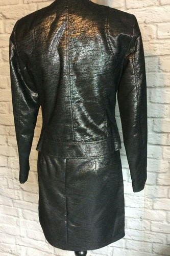 Laundry Shelli Segal 2 pc Skirt Suit Set Metallic Moto Special Occasion 4/6 - Picture 3 of 4