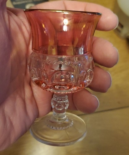 4 VTG Tiffin King's Crown Cranberry Ruby Thumbprint Cordial Glass Goblets 3 5/8" - Picture 4 of 6