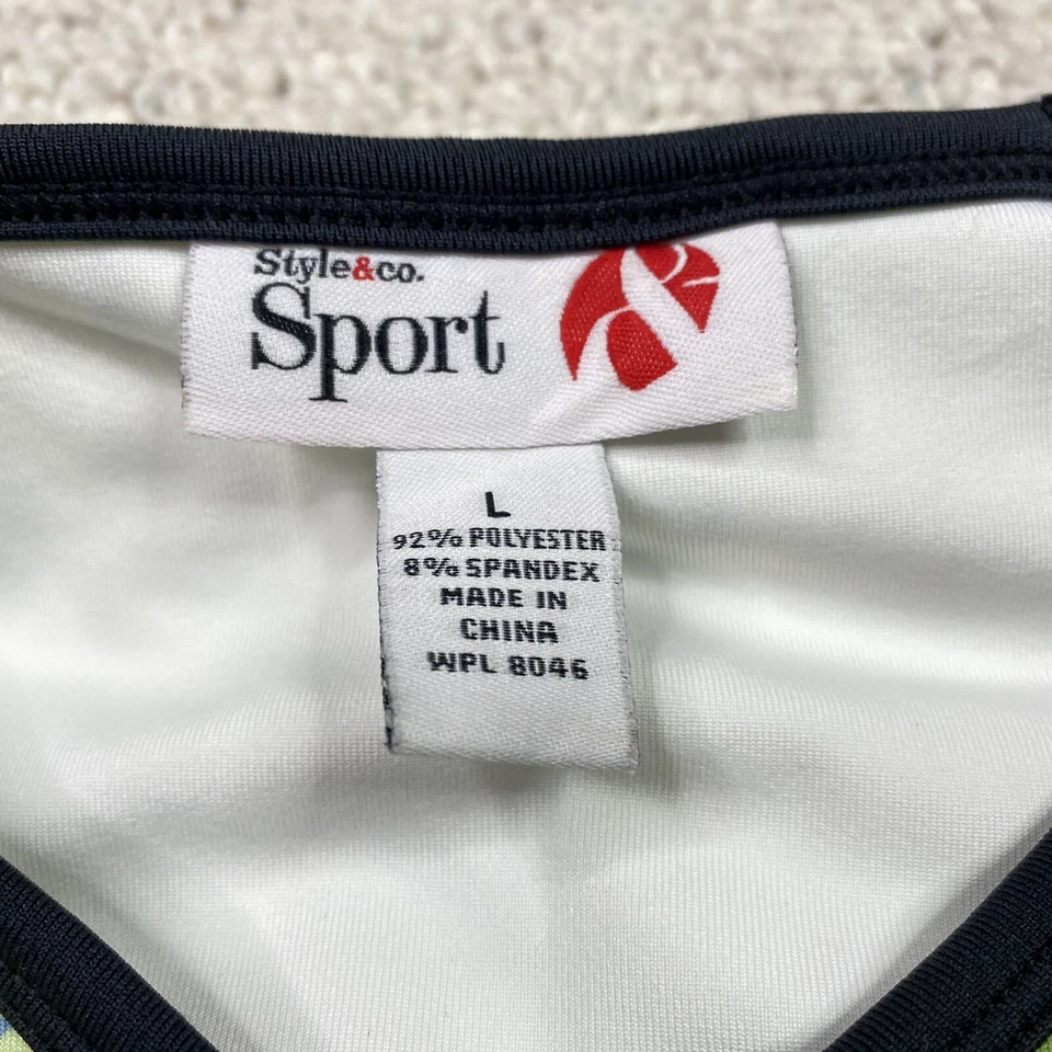 Style & Co Womens Top sz L Green Floral Sleeveless Stretch Built in Bra Active - Imagem 3 de 4