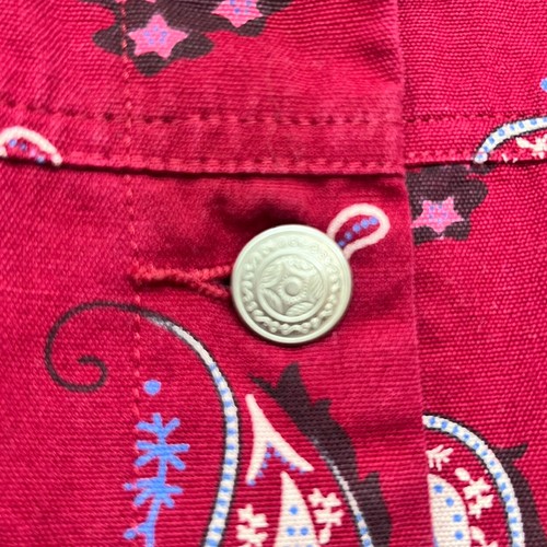 Cabela's (Size L) Red Western Floral Paisley Denim Jacket Buttons Pockets - Picture 7 of 8