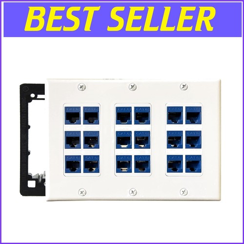 18 Port White Ethernet Wall Outlet - Double Gang Design, Reliable Connectivity - Afbeelding 1 van 7