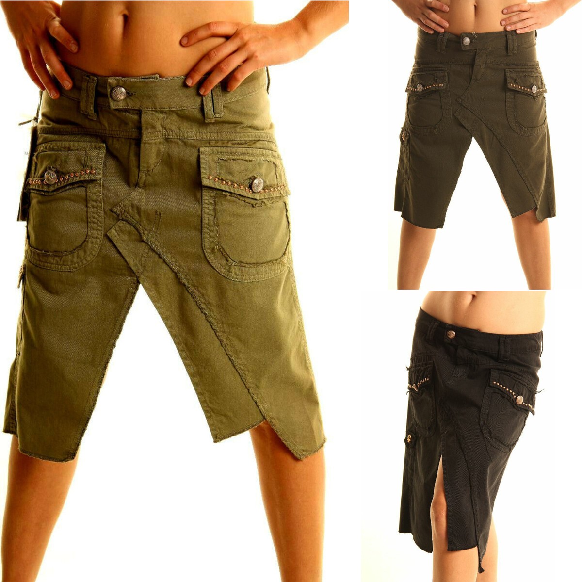 Falda Cargo Mujer Minifalda Dividir Bolsillos Asimétrica Tachuelas Nueva #