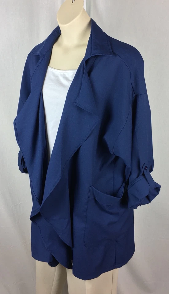 Zanzea Jacket Plus Size 5X Blue Open Front Long Roll Tab Sleeve Two Pockets NWT Foto 3 de 4