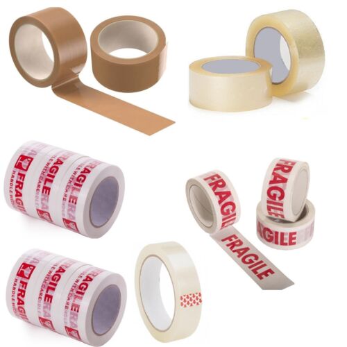 10 x Large Roll "FRAGILE" Parcel Packing Security Tape 50 Metre Long x 48mm Wide 