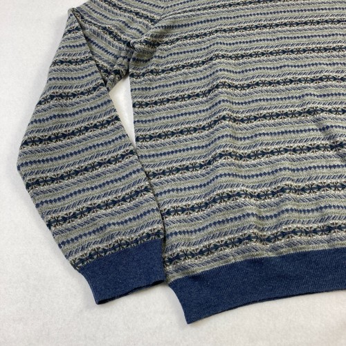 Jos A Bank Sweater Mens Large Gray Blue Striped Wool Cashmere Blend Long Sleeve - Picture 2 of 12