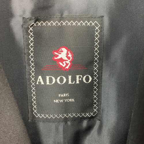 Adolfo Trench Coat Black Collared Double Breasted Pockets Zip Out Liner Size 46R - Picture 17 of 17