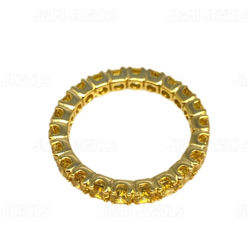 Dainty Canary Yellow Simulated Diamond Eternity Ring 14k Yellow Gold Silver Band - Picture 3 of 11