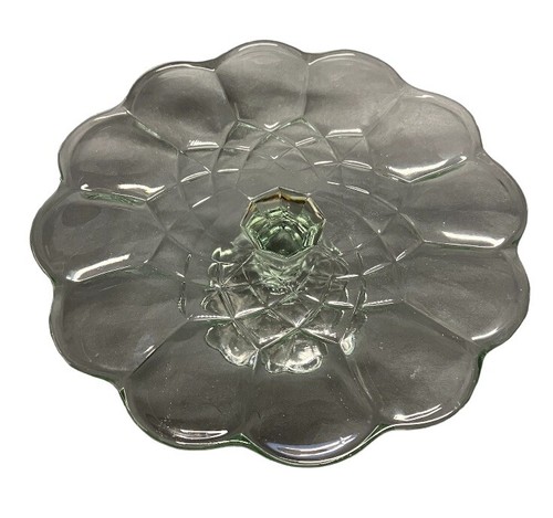 VINTAGE LE SMITH SPIRO GLASS CAKE PLATE HINT OF GREEN - Picture 3 of 10