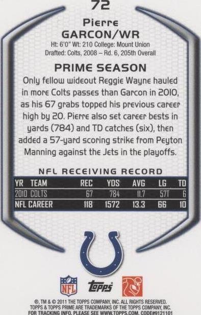 2011 Topps Prime Pierre Garcon #72