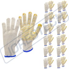 12 Pairs Poly Cotton PVC Dots String Knit Work Gloves for Warehouse