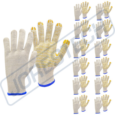 12 Pairs Poly Cotton PVC Dots String Knit Work Gloves for Warehouse